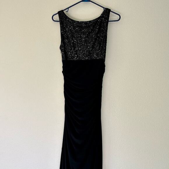 nightway long gown cowl neck sequins bodice ruched waist hips stretch formal S - Picture 10 of 13